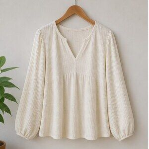 Cream V Neck Top